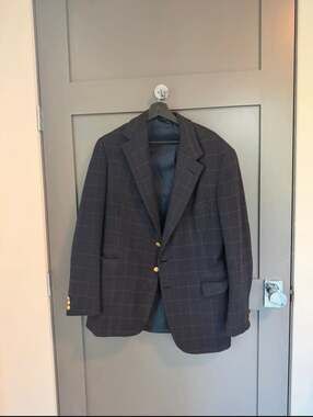 Custommade Men's Patterned Windowpane Blazer with Gold Buttons - As Is